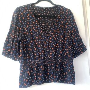 Madewell Smocked-Waist Short Sleeve Top Floral Prairie Posies Women's Size 12